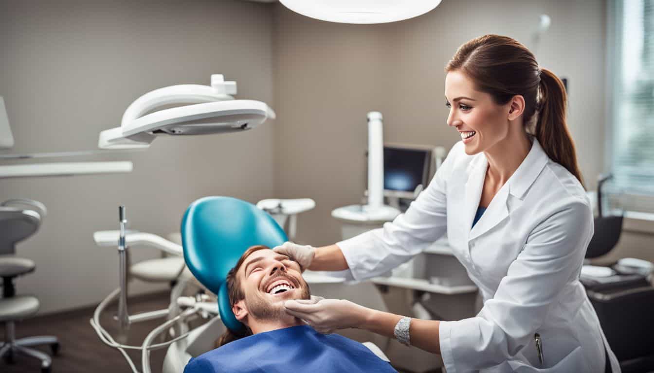 A patient receiving gentle periodontal treatments in a modern dental office.